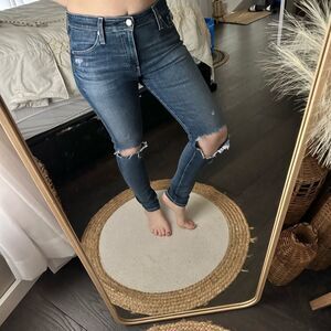 AG Adriano Goldschmied Women’s 27 Blue Distressed Farrah Skinny Ankle Jeans